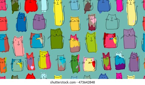 Funny cats family, seamless pattern for your design