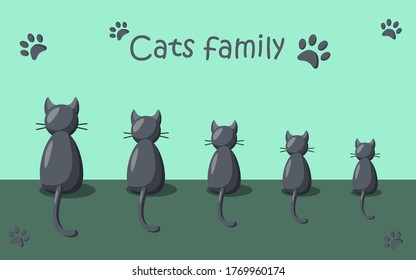 Funny Cats family. Vector illustration. Suitable for packaging, fabric, wrapping, textile.