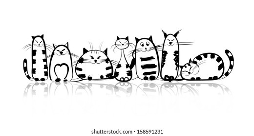 Funny cats family for your design