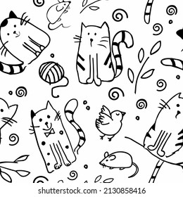 Funny cats hand drawn collection. Seamless pattern for any print