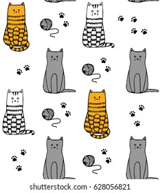 Funny cats handdrawn pattern vector
