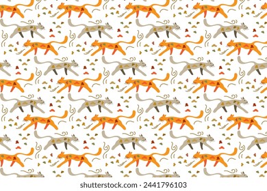 Funny Cats Illustration Pattern Template Seamless Background