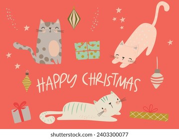 Funny cats illustrations in holiday vibe