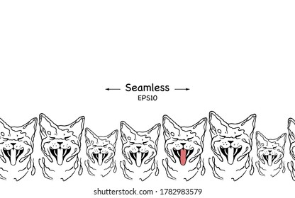 Funny cats laughing isolated on white background. Vector seamless illustration. simple line design	
