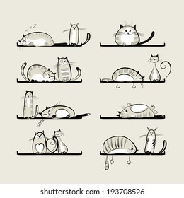 Funny cats on shelves for your design