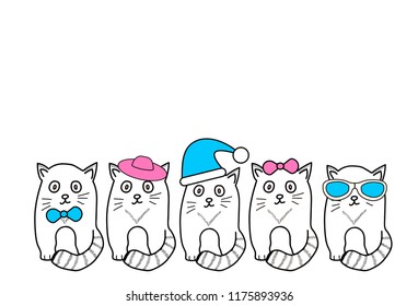 Funny cats on the white background. Vector illustration