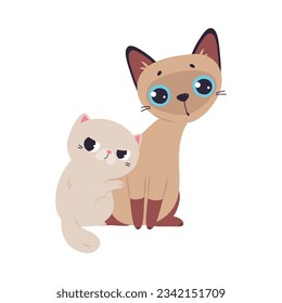 Funny Cats with Paws and Tail Sitting Vector Illustration