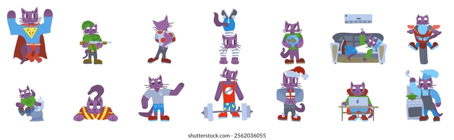 funny cats purple characters for kids room. vector image stock work