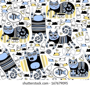 Funny cats seamless background