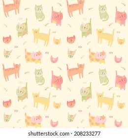 Funny cats seamless pattern. Animal background with cats