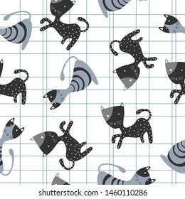 Funny cats seamless pattern childish drawing background wallpaper artwork cartoon character cute drawings.