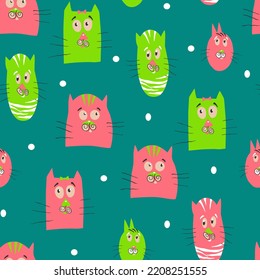Funny cats seamless pattern. Children print for fabric, packaging. Vector illustration.