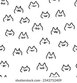 Funny cats seamless pattern. Doodle linear vector cute scribble