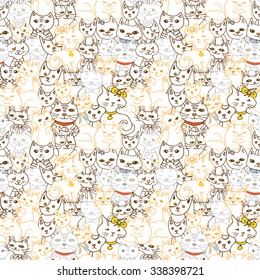 funny cats seamless pattern. pets vector background