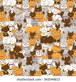 funny cats seamless pattern. pets vector background