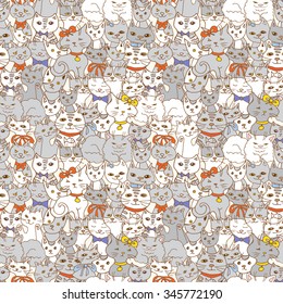 funny cats seamless pattern. pets vector background
