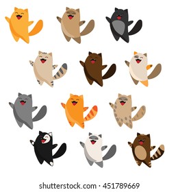 Funny cats set. Cute cartoon character. Different colors. Vector illustration isolated on white background.