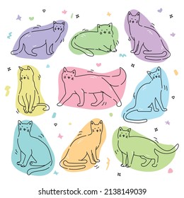 Funny cats silhouettes with colorful background, fashion cats, cats love, cats vector