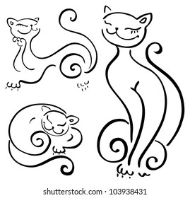 Funny cats sketch collections. Vector illustration isolated