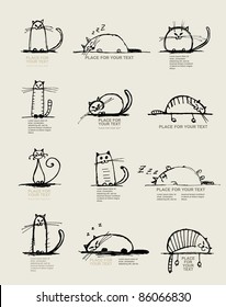 Funny cats sketch, design with place for your text