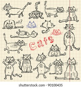 Funny cat's sketch set, vector illustration, eps10