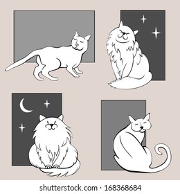 Funny cats sketches set three. Mini illustration with cats, line art. Easy to recolor and use for Halloween card, banners, bookmarks etc. Vector file is layered and grouped.