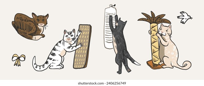 Funny cats vector illustrations set.