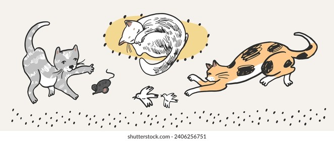 Funny cats vector illustrations set.