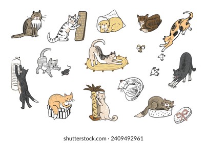Funny cats vector illustrations set.
