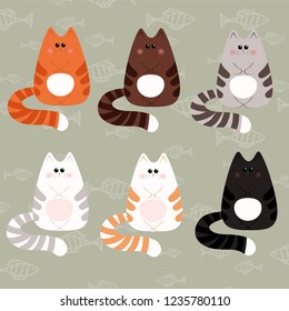 Funny cats. Vector illustration,set animal.
