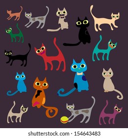 Funny cats. Vector set illustration.