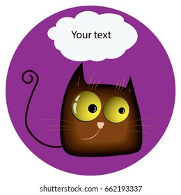 Funny cat.with yellow glowing realistic eyes and speech bubble
