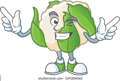 Funny cauliflower cartoon character style with Wink eye