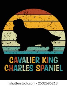 Funny Cavalier King Charles Spaniel Vintage Retro Sunset Silhouette Gifts Dog Lover Dog Owner Essential T-Shirt