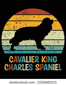 Funny Cavalier King Charles Spaniel Vintage Retro Sunset Silhouette Gifts Dog Lover Dog Owner Essential T-Shirt