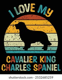 Funny Cavalier King Charles Spaniel Vintage Retro Sunset Silhouette Gifts Dog Lover Dog Owner Essential T-Shirt