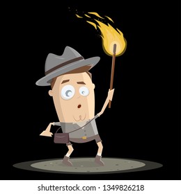 explorador de cuevas gracioso sosteniendo una antorcha
