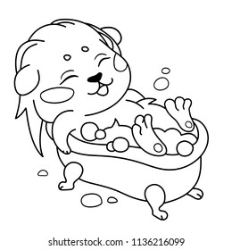 Funny cavy is bathed in a bath with foam - emoticon relaxation, holiday emoji. Cartoon guinea pig, line drawing, Bathing emoticon, isolated on transparent background