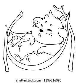 Funny cavy on a hammock with closed eyes - emoticons icon sleep, Sleeping Emoji. Cartoon guinea pig, line drawing, Asleep emoticon, isolated on transparent background 