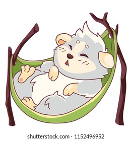 Funny cavy on a hammock with closed eyes - emoticons icon sleep, Sleeping Emoji. Cartoon guinea pig, color drawing, Asleep emoticon, isolated on transparent background 