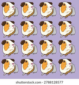Funny cavy pets on purple background pattern