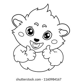 Funny cavy is shows a gesture of approval. Cartoon guinea pig, line drawing, happy smiley emoticon giving thumbs up, isolated on transparent background