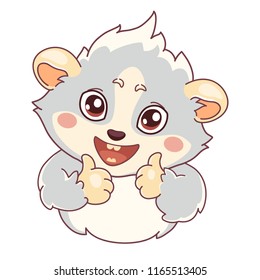 Funny cavy is shows a gesture of approval. Cartoon guinea pig, color drawing, happy smiley emoticon giving thumbs up, isolated on transparent background