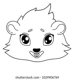 Funny cavy smiling - emoticons icon smile, smile emoji. Cartoon guinea pig, line drawing, emoticon smile, isolated on transparent background 