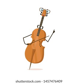 Funny Cello String Musical Instrument Cartoon Character Vector Illustration