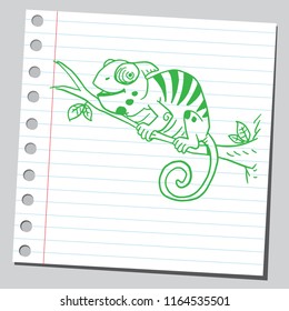 Funny chameleon lizard.Hand drawn sketch style illustration.