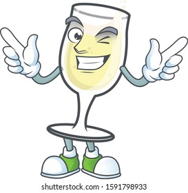 Funny champagne glass cartoon character style with Wink eye