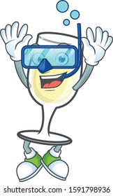 Funny champagne glass mascot design with Diving glasses