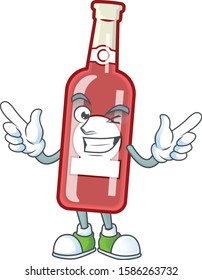Funny champagne red bottle cartoon character style with Wink eye