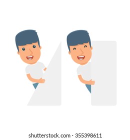 Funny Character Activist holds and interacts with blank forms or objects. for use in presentations, etc.